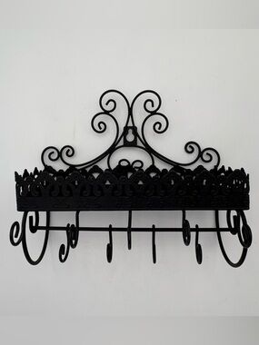 Black Decorative Metal Wall Shelf - Elegant Scroll Design